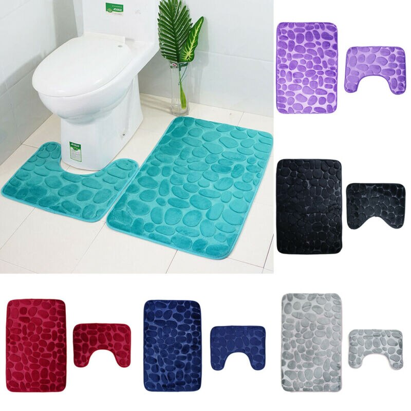 2 stykke badeværelsessæt badekar kontur tæppe skridsikker stort tæppe låg toiletdæksel