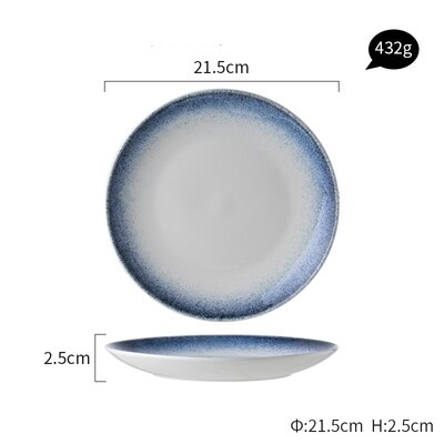 Ceramic Plate Nordic Dish Dinner Plate Family Steak Plate Eat Rice Bowl Gadient Blue Plate: Plate S