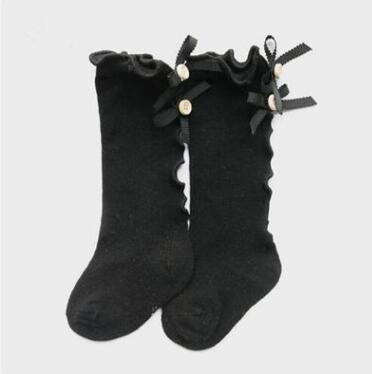 baby girl bow wood ear style baby leg warmers knee high toddler leg warm cotton long tube baby girls lace girl leg warms infant: Black 1to3year