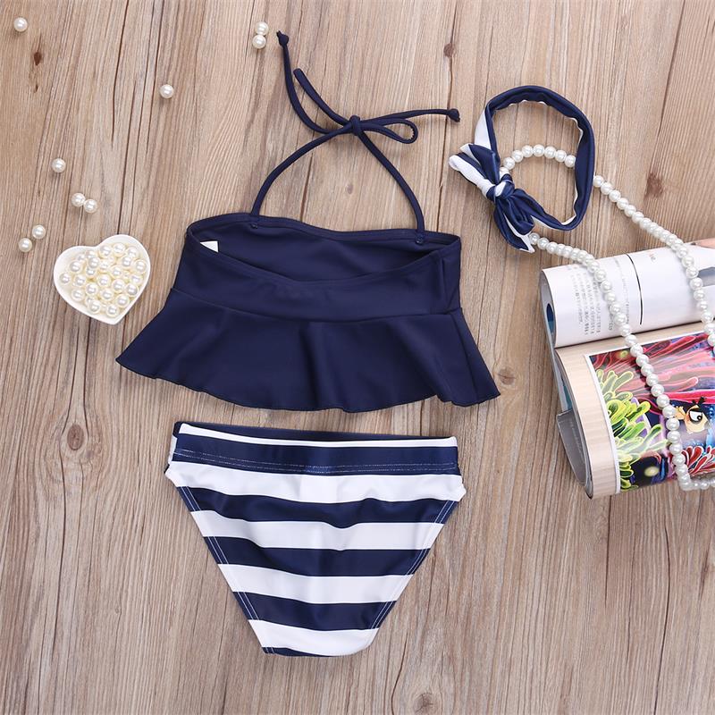 Bikini a rayas para niños y niñas, traje de baño de dos piezas con estampado de rayas, cintura alta,