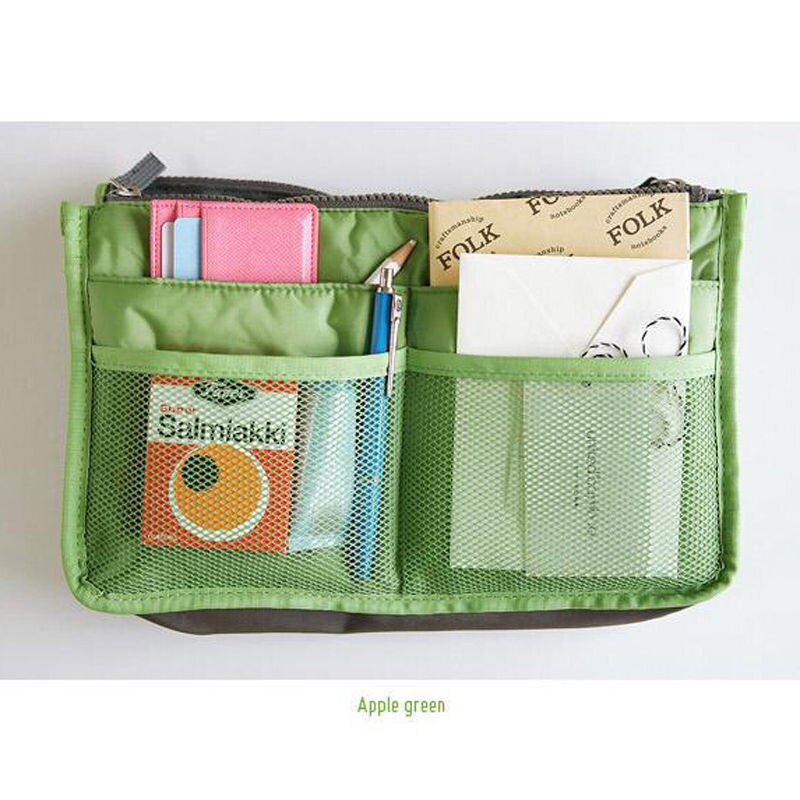 Kvinder dame rejse indsats håndtaske arrangør pung stor liner kosmetisk arrangør indsætte taske: Æblegrøn