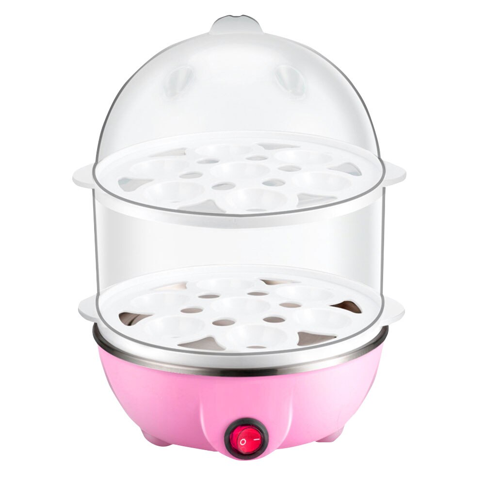 Electric Egg Steamer Double-Deck 220V Steel Home Pot Eggs Cooking Tools: Pink