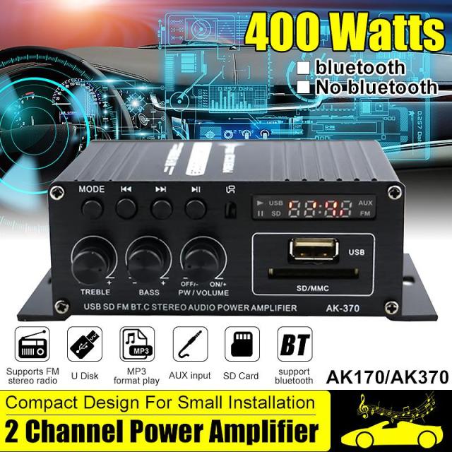 800W 2 Channel HiFi Power Amplifier Audio Karaoke Home Theater Amplifier Bluetooth Class D Amplifier BASS Music Player FM Radio: AK370