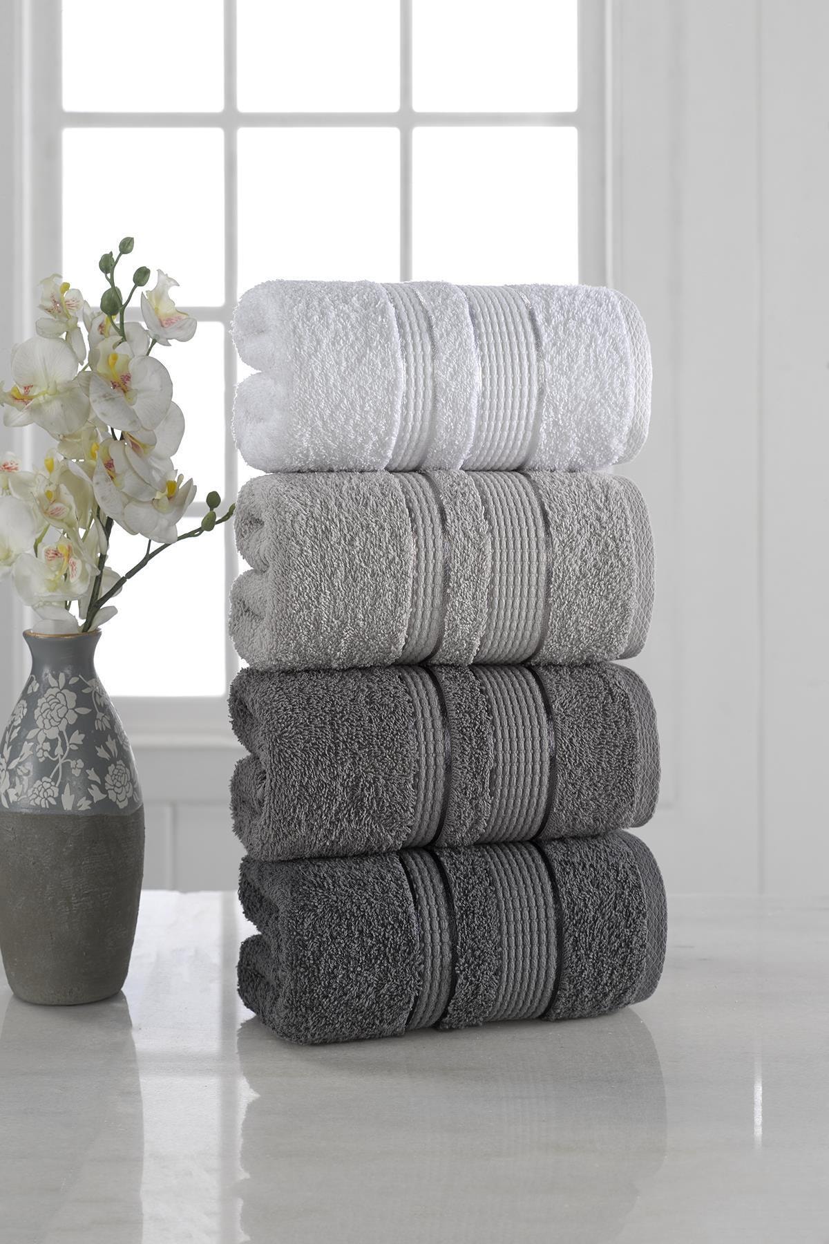 Premium 4 stk håndklædesæt håndklæder og ansigtshåndklæder 100%  tyrkiske bomulds luksus superbløde og meget absorberende håndklæder: Grå