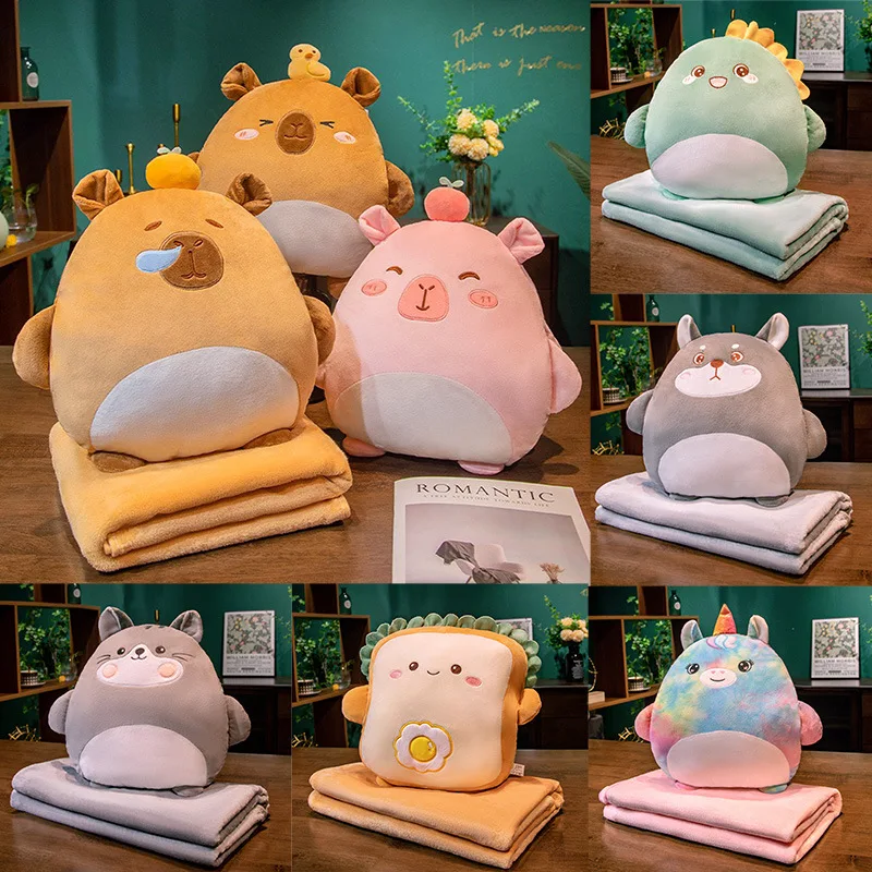 2-in-1 pluche kussenflens pluche deken, cartoon warme handpop kantoor dutje beenbedekking artefact zacht comfortabel opslagontwerp
