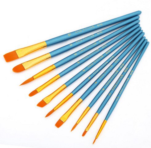 10Pcs/bag Watercolor Gouache Paint Brushes Different Shape Round Pointed Tip Nylon Hair Painting Brush Set Art Supplies no box: 10pcs blue