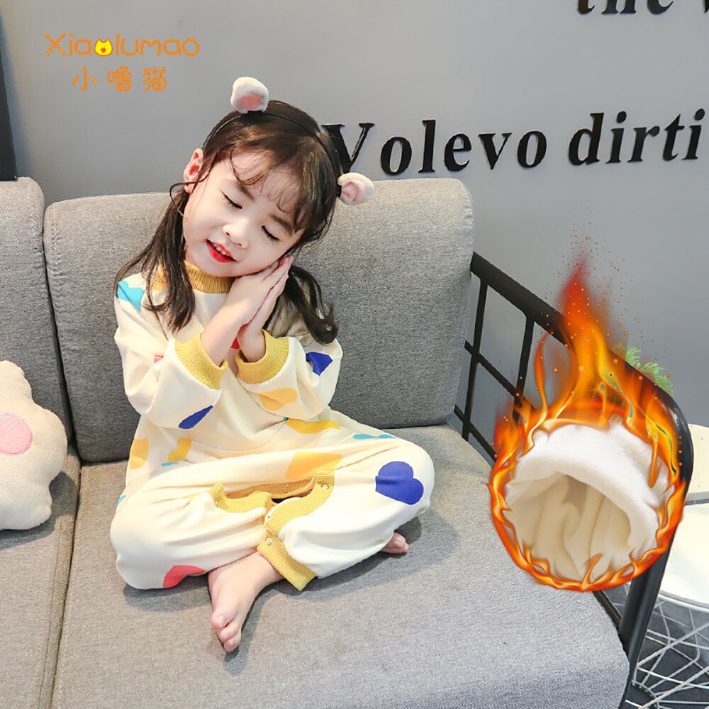 XIAOLUMAO pyjamas du nouvel an enfants hiver flanelle combinaison globale pour vêtements de nuit pour filles enfants pyjama vêtements impression