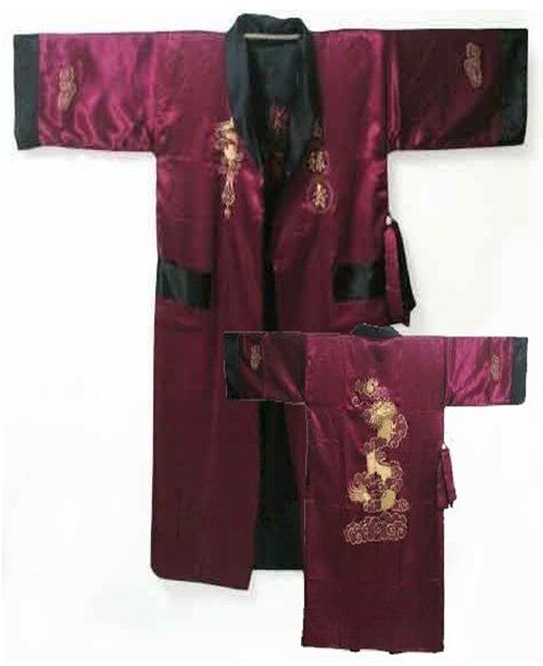 Rød sort kinesisk #39 vendbar silke satin broderikåbe kimono badekjole drage one size r -005