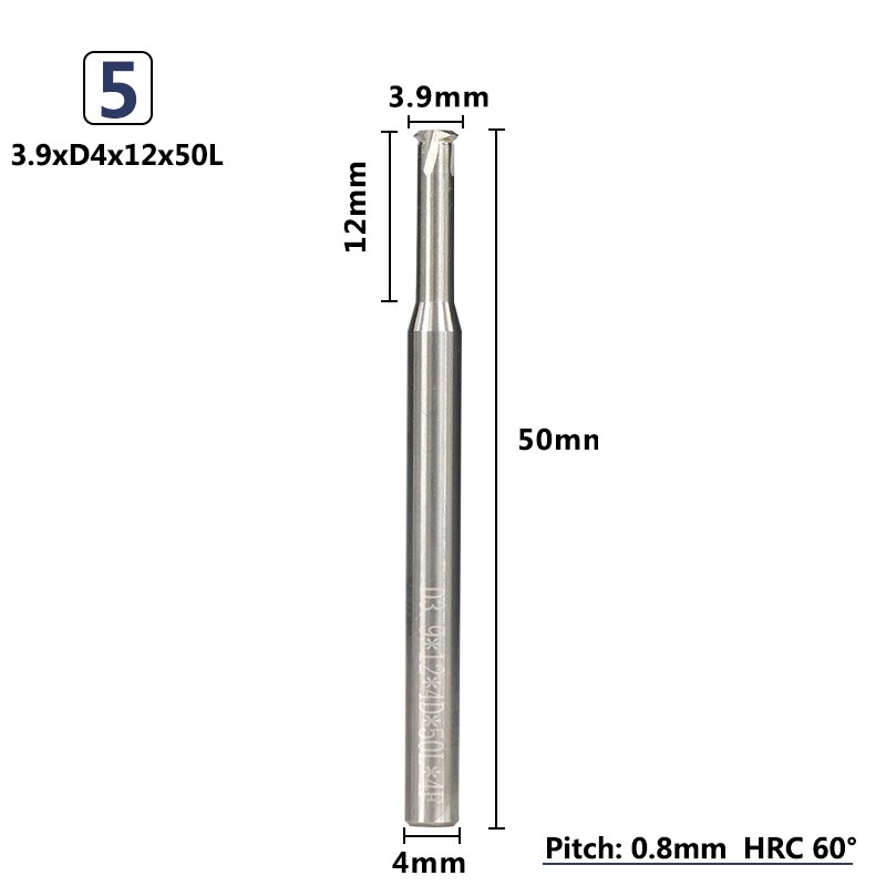Xcan 1pc p0.25-p0.8 4mm skaft hårdmetall pinnfräs cnc fräs engängad pinnfräs: P0.8 x 3.9 xd 4 x 12 x 50l