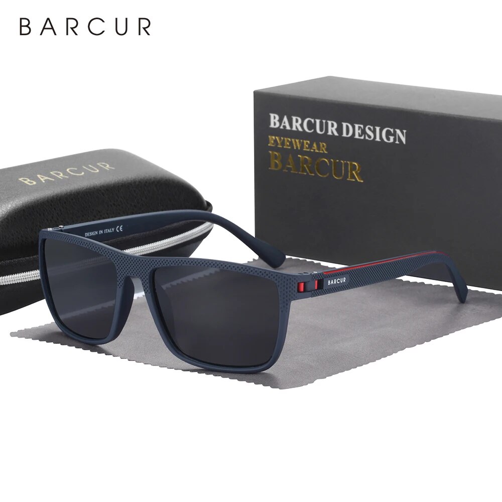 BARCUR-gafas de sol polarizadas TR90 para hombre y mujer, lentes deportivas ligeras, accesorio de protección UVAB: Azul marino