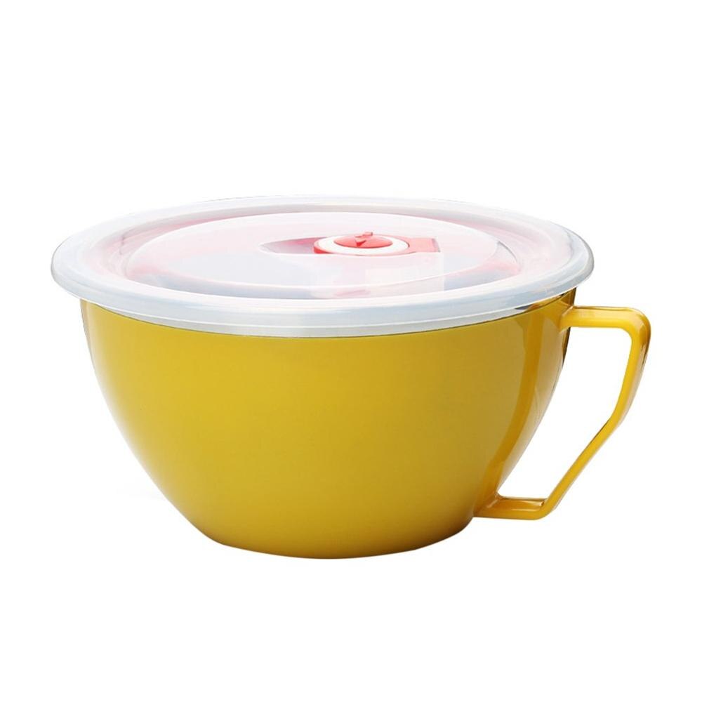 Stainless Steel Instant Noodle Bowl Double Lid With Lid Handle Noodle Cup Ramen Bowl Soup Bowl Insulated Fresh Box Rice: yellow