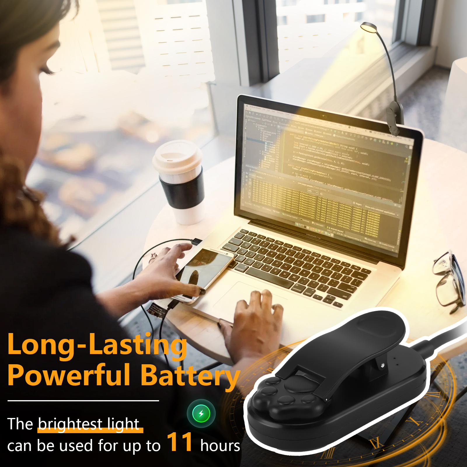 Lampada da scrivania wireless dimmerabile a LED, lampada da lettura ricaricabile tramite USB, luce notturna a LED, luce per laptop, luce pieghevole con clip per libri