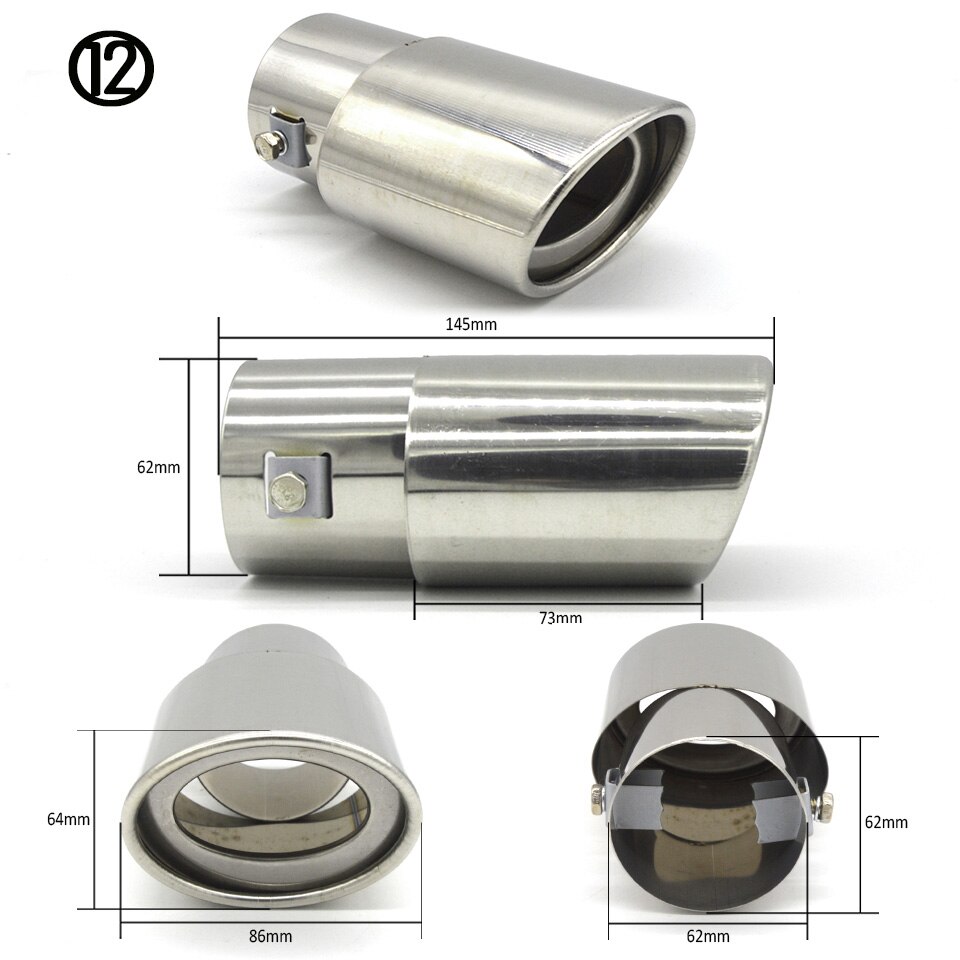 universell biler eksos lyddemper spiss rustfritt stål rør krom listverk modifisert bil bak bakre hale foring tilbehør: 12