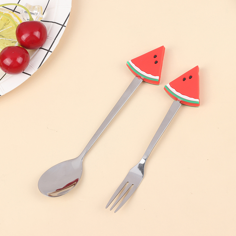 Tenedor de acero inoxidable con forma de fruta para niños, Mini tenedores para fruta, pastel, postre, ensalada, cubiertos de comida de dibujos animados, herramienta de cocina, 2 uds.: Watermelon