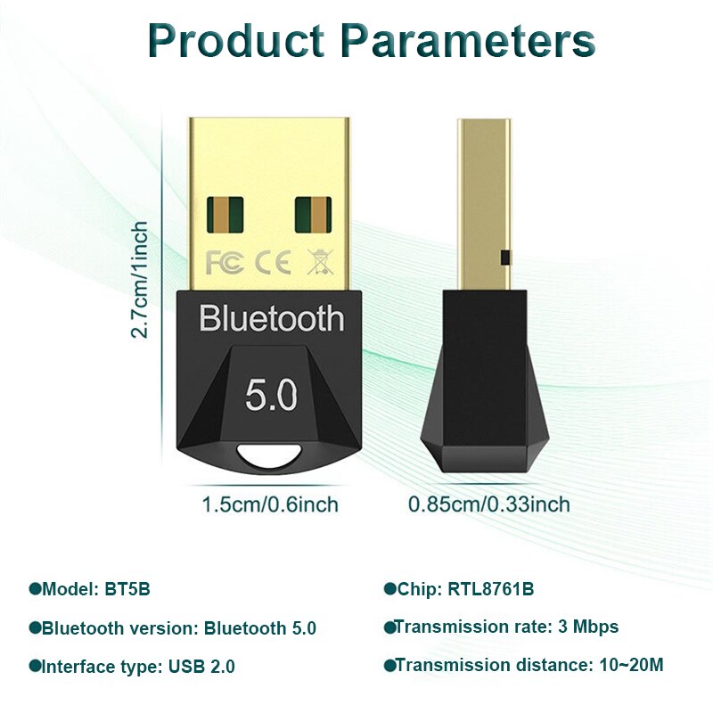 USB Bluetooth Adapter 5.0 Wireless Bluetooth Audio Transmitter for Speaker Computer Mobile Phone Headset USB C Docking Station