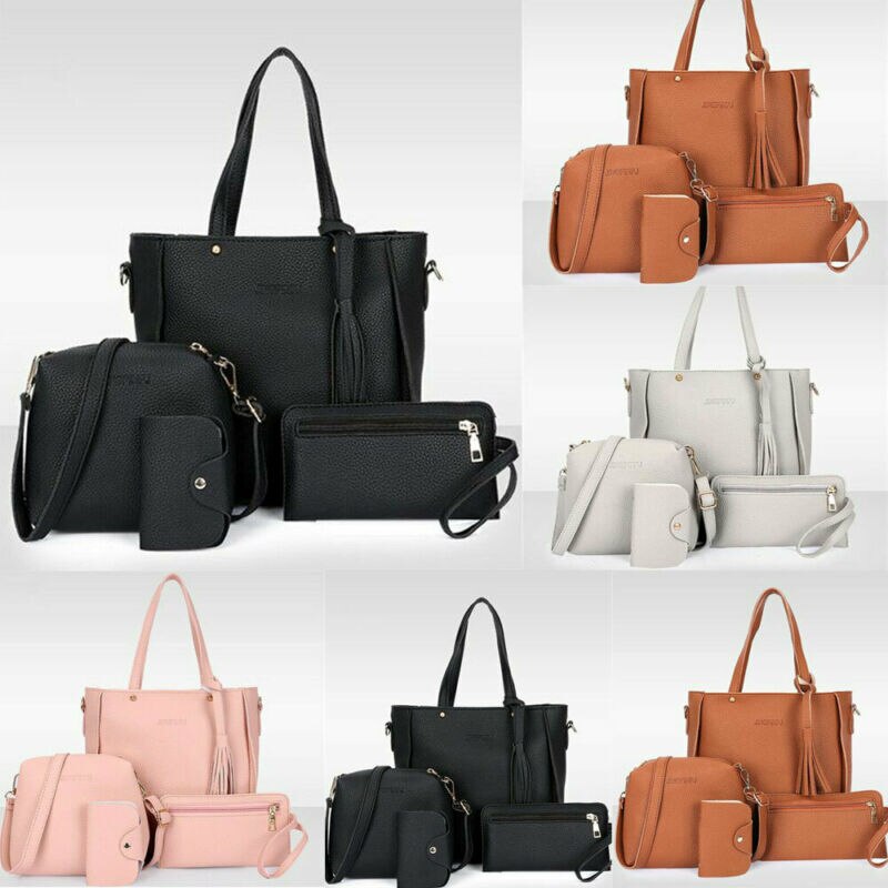 4 Stks/set Vrouwen Lady Lederen Handtassen Messenger Schoudertassen Purse Tote Satchel