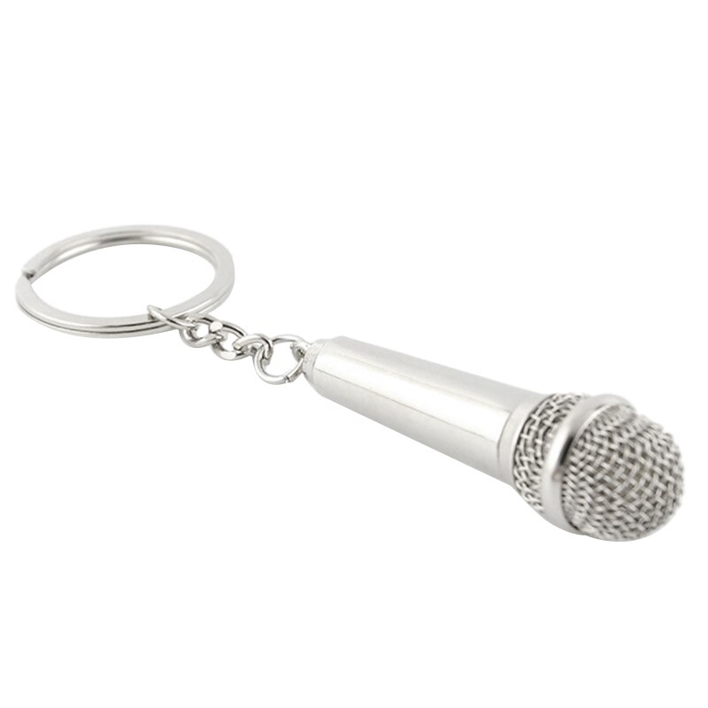Schlüsselanhänger Mikrofon - 3er Set - Musik Noten Design - Silber Metall Schlüsselring