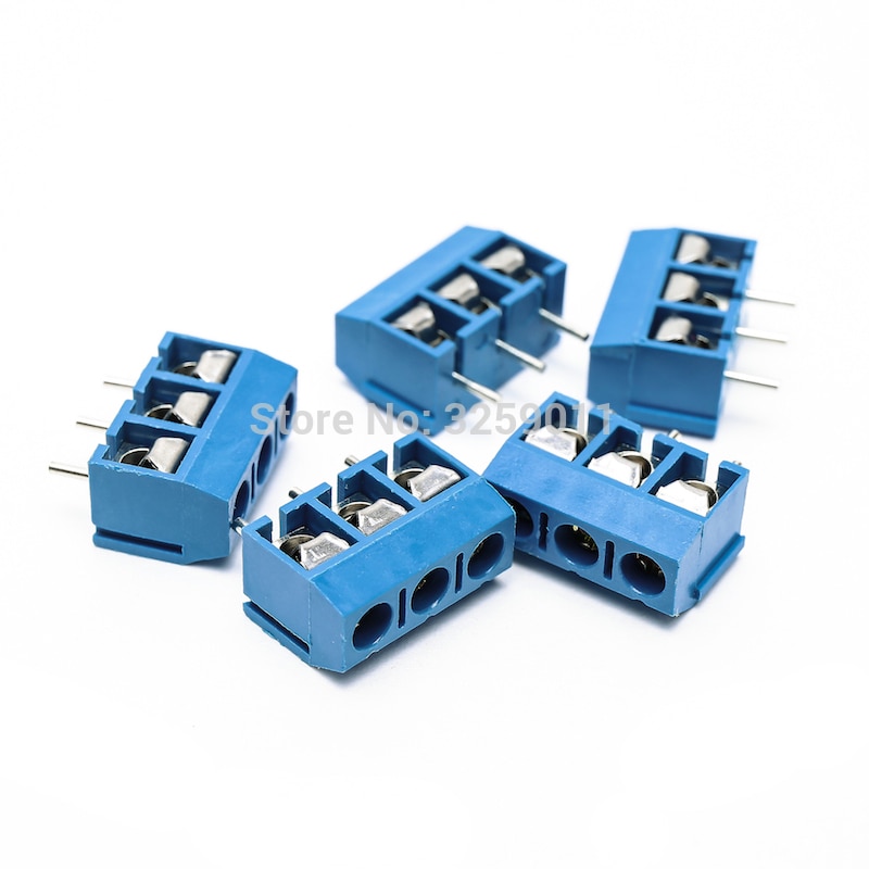 10PCS Small Electrical Connectors KF 301-3P Blue Copper 5.0mm Straight Pin PCB Screw Terminal Block Connector