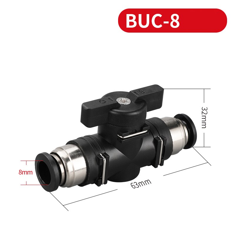 Pneumatic Push In Quick Connector Hand Valve BUC4 6 8 10 12MM Hand To Turn Pneumatic Switch: BUC-08