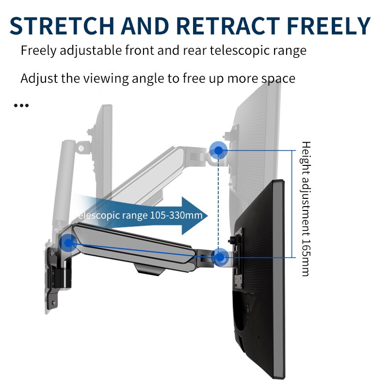 HILLPORT Monitor Stand Game Gas Spring Arm LED LCD TV Wall Mounted 10" -32" Aluminum Alloy Load2-9kgs