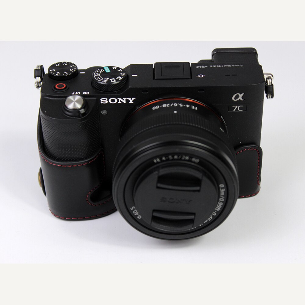 Housse de sac d'appareil photo Portable en cuir pour SONY A7C demi-coque de Base avec ouverture de la batterie