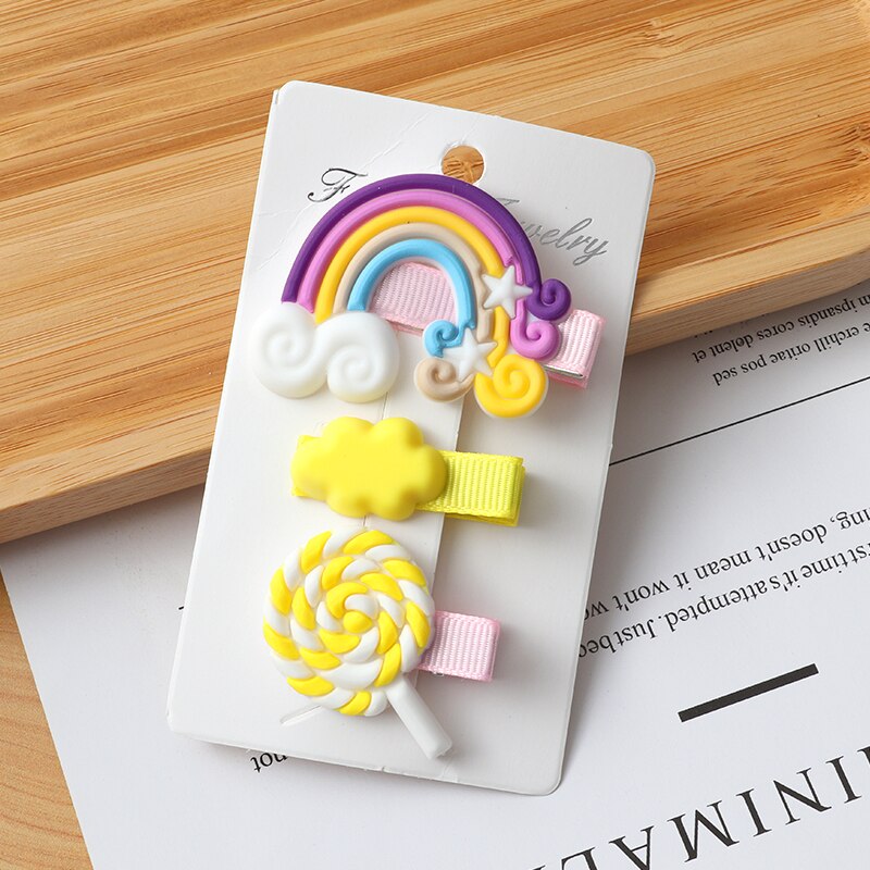 3pcs/Set Hair Clips Girls Cute Rainbow Clouds lollipop Hairpins Children Sweet Barrette Hair Ornament Cute Hair Accessories
