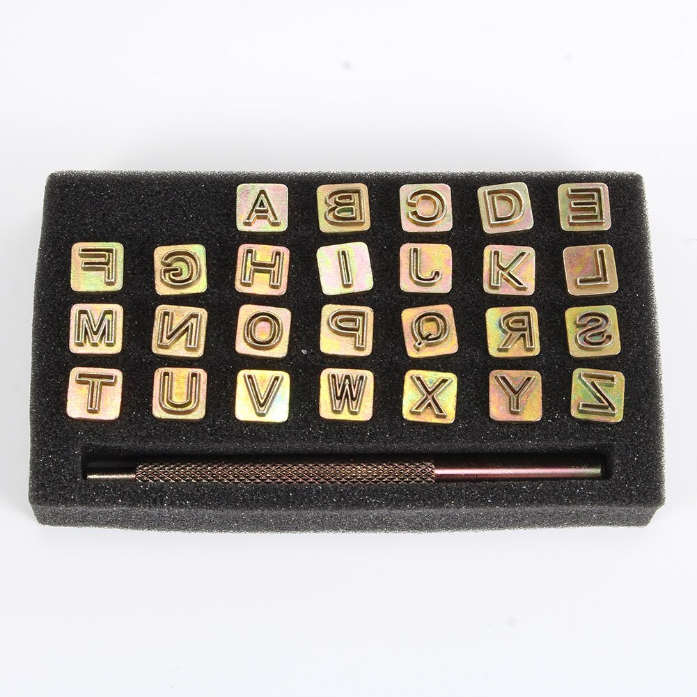 Set de sellos de letras mayúsculas artesanales de cuero, 26 letras, estampas de alfabeto, punzón de acero, herramienta Arte de cuero para manualidades, herramientas de estampado en V