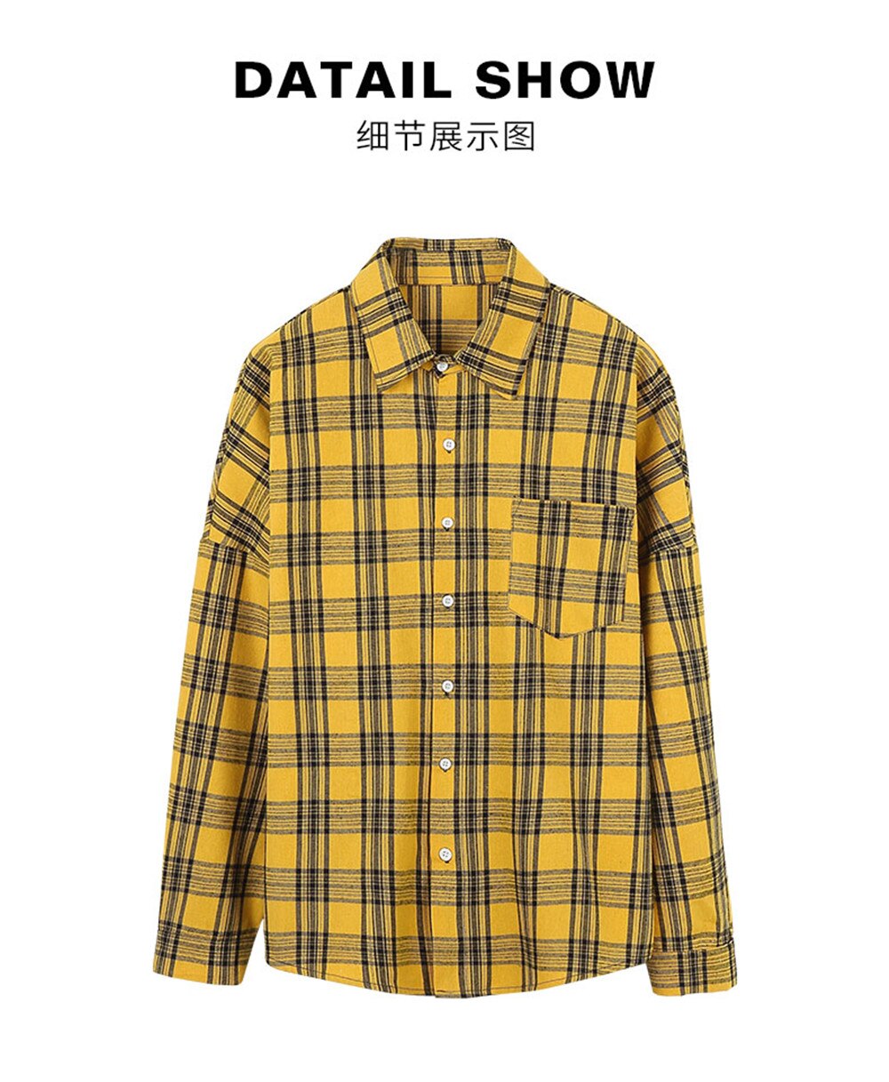 Raibaallu 100% Katoen Mannen Plaid Shirt Slim Fit Lente Herfst Mode Kleuren Mannelijke Toevallige Zachte Lange Mouwen Shirts Mannen blouse: M / Yellow