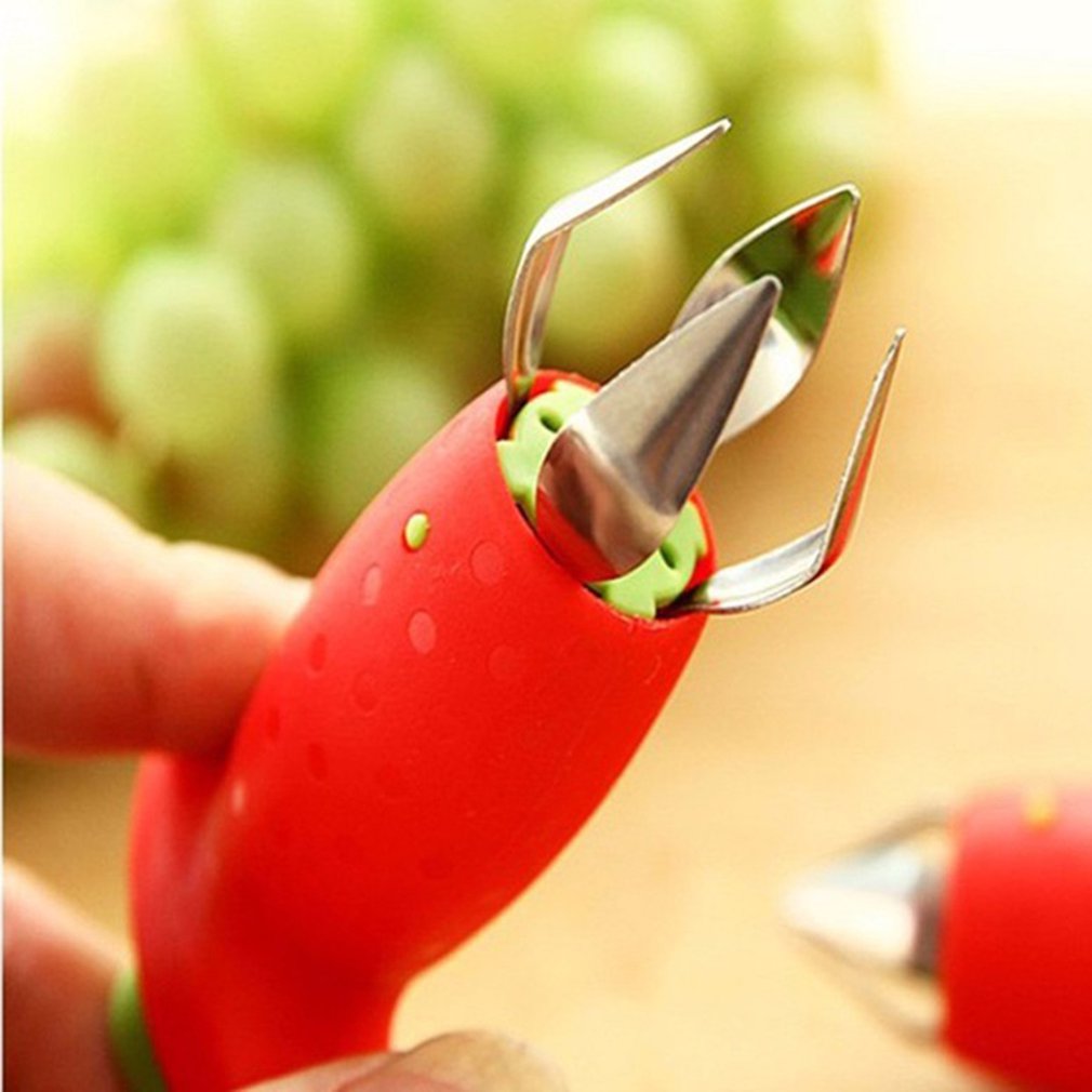 Descascarillador de fresas, utensilio para quitar hojas de Frutas de plástico de Metal, removedor de tallo de tomate, herramienta de cocina