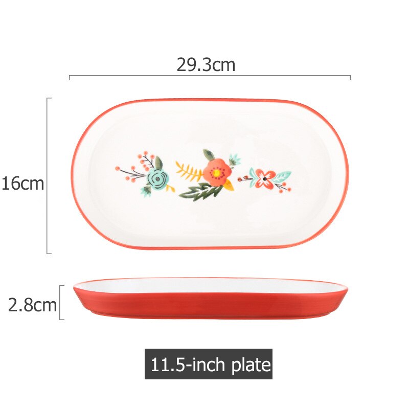 Blommig keramik servis kinesiska köket risskål soppa ramen skål dessert fat pasta biff tallrik middagsrätter: Röd e