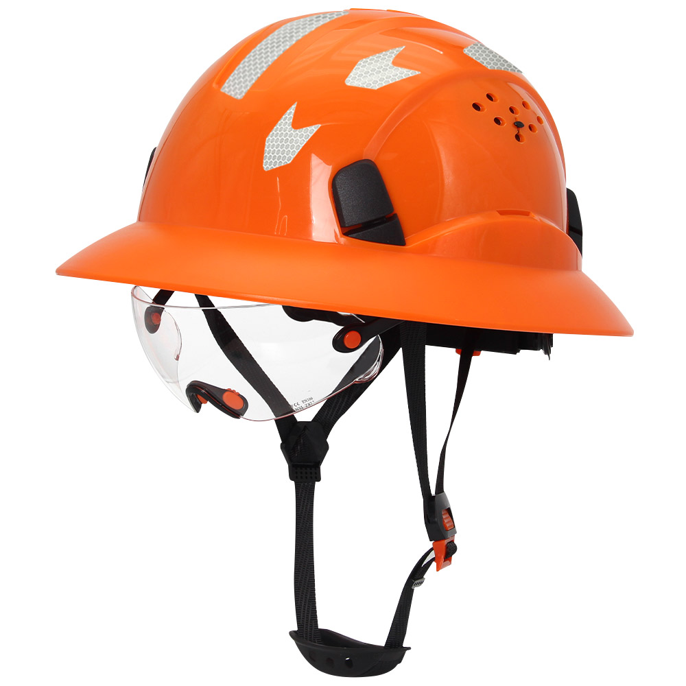 Full Brim Safety Helmet with Goggles Reflective Stickers Construction Hard Hat Protective Working Riding Climbing Rescue Cap: green