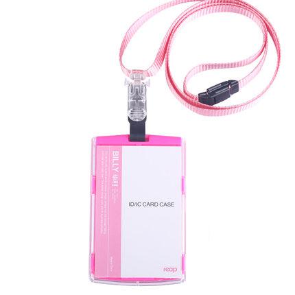 Porte-Badge multicolore d'affaires de étui pour carte d'identité acrylique avec des fournitures scolaires d'employé de lanière de sécurité (taille Standard): pink vertical