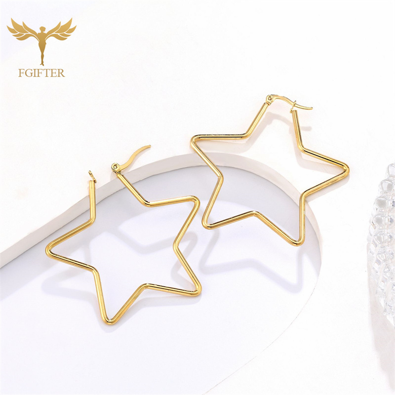 30mm 50mm 60mm 70mm Geometry Star Earrings For Women Stainless Steel Hoops Ear Nipple Piercing Ring Golden Steel Jewelry