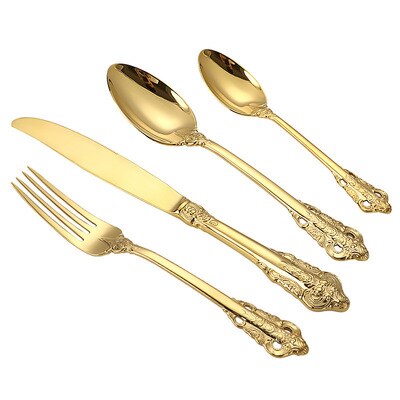 Juego de cubiertos dorados, cuchillo, tenedor, cuchara de acero inoxidable 18/10, tenedores, cuchillos, cucharas, juego de vajilla de cocina: gold 1set