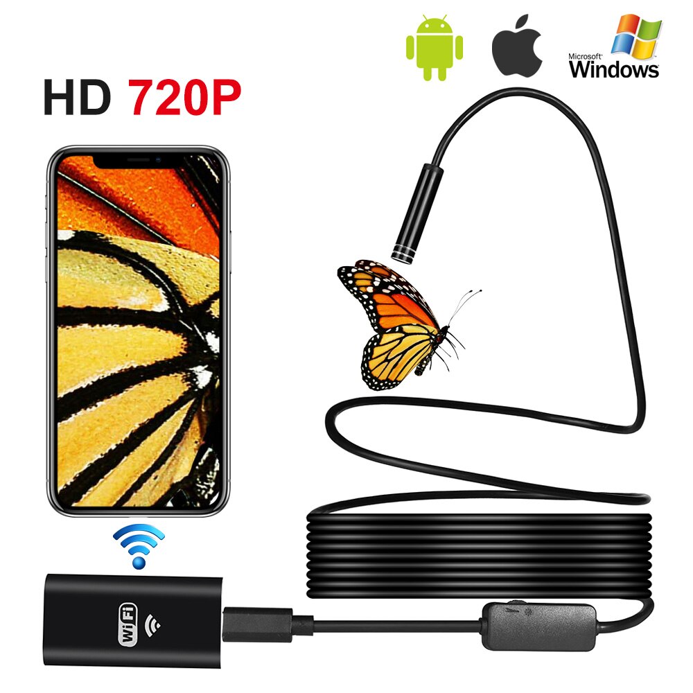 WIFI Endoscope Camera HD 1200P 1-10M Soft Wire IP68 Waterproof Snake Tube Inspection Android ios Wireless Borescope Camera