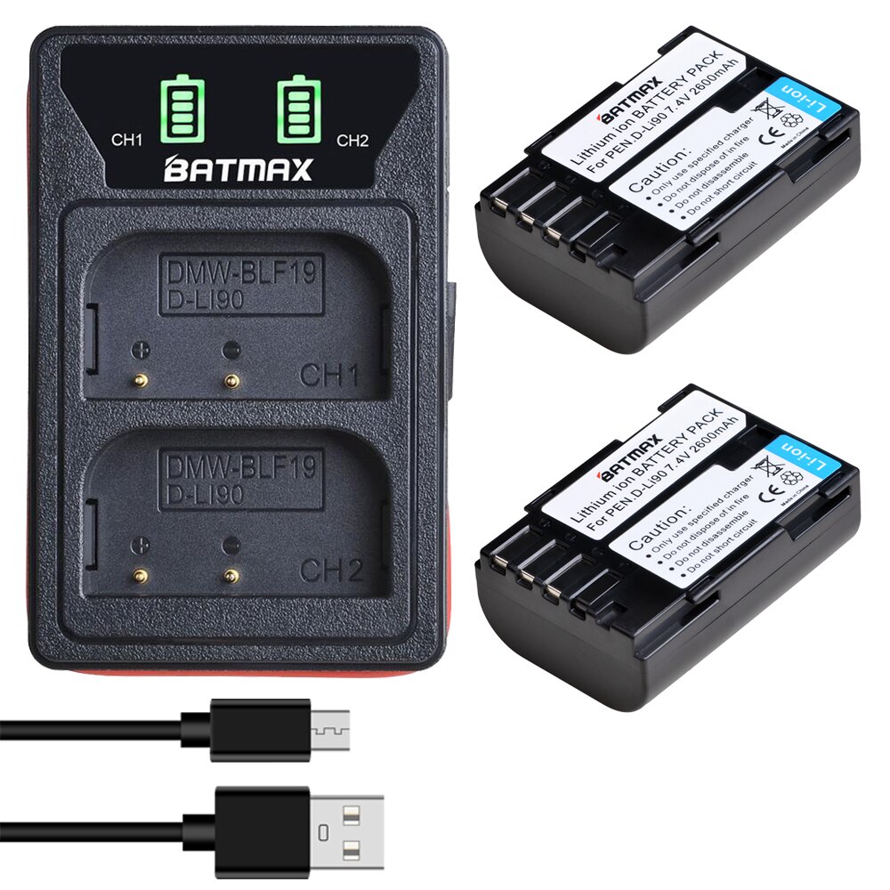 Batmax D-LI90 DLI90 D Li90 batería + LED Dual cargador con el tipo C PortFor PENTAX K-7 K-7D K-5 K-5 II 645D K01 K-3 K-3 II 645Z L15