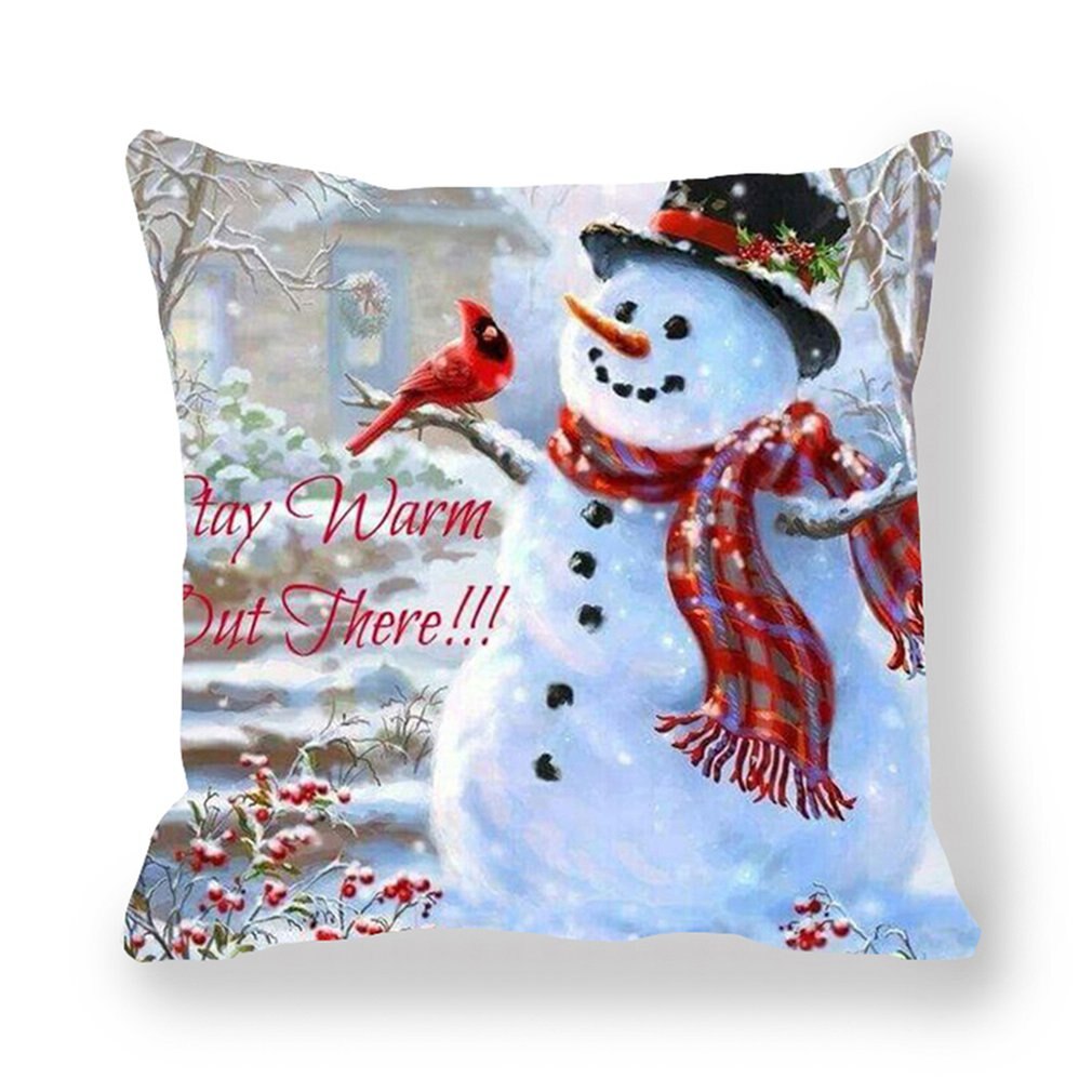 Elk Deer Santa Claus Snowman Christmas Cushion Cover Throw Pillow Xmas Year Decor Home Decoration Polyester Pillowcase: 33