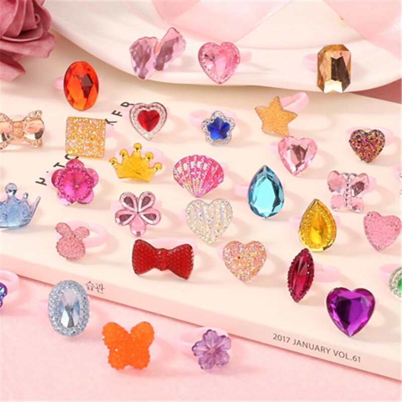 36Pc Shiny Verstelbare Kinderen Cartoon Ringen Snoep Bloem Diamant Boog Vorm Ring Set Mix Vinger Sieraden Ringen Kid meisjes Speelgoed