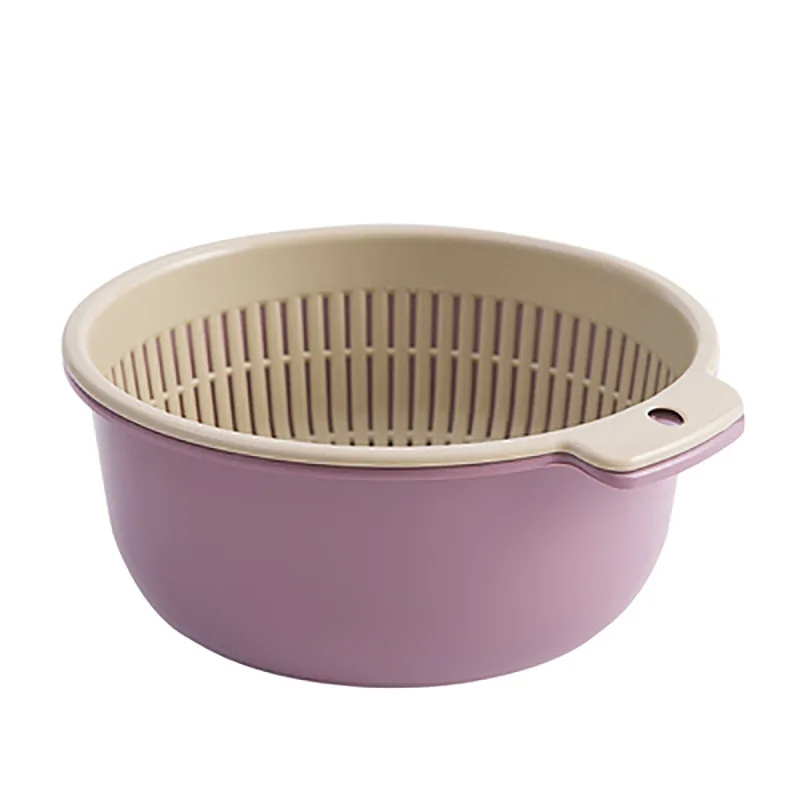 Double Drain Basket Bowl Washing Storage Basket Strainers Bowls Drainer Vegetable Cleaning Colander Kitchen Gadgets Tools: S / PURPLE