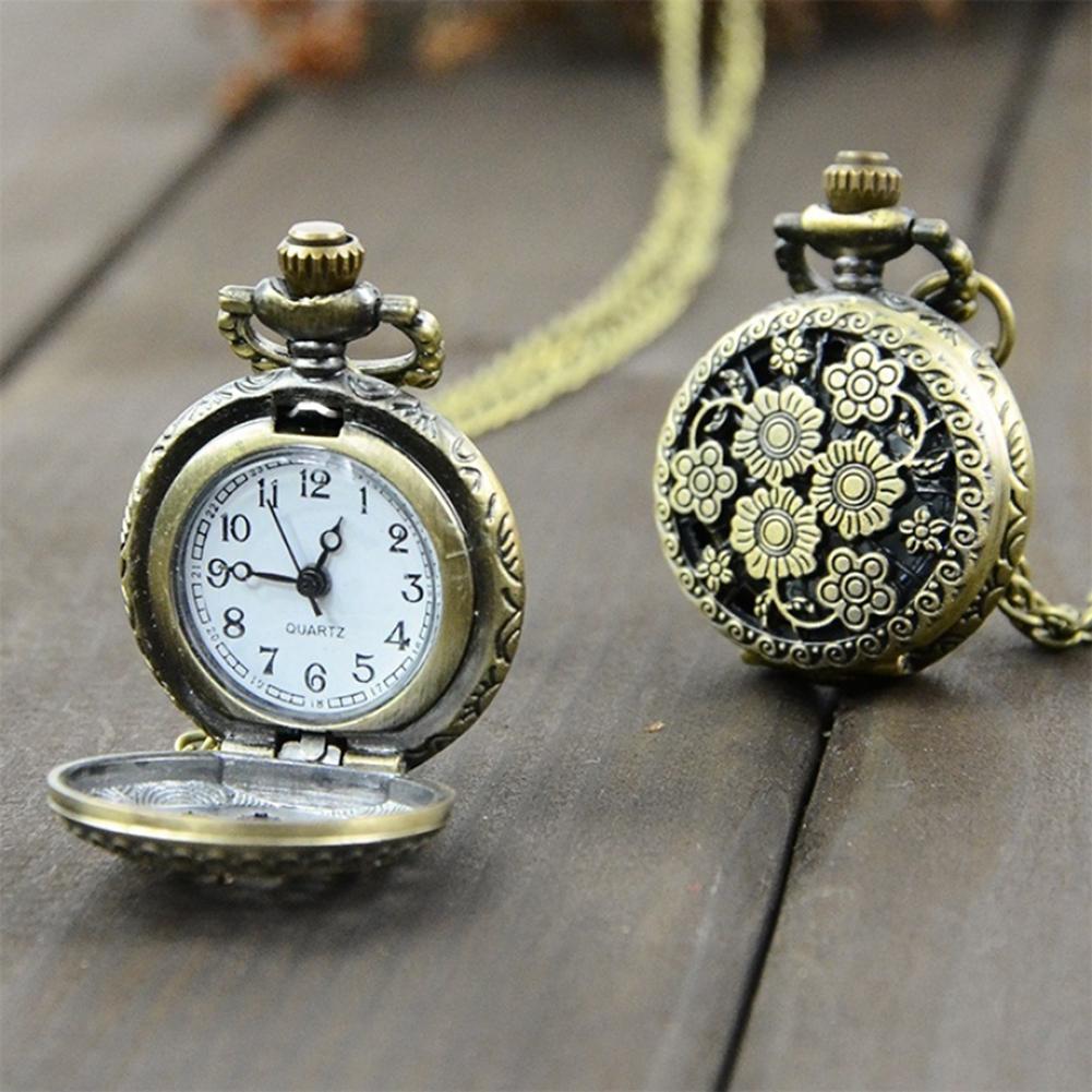 Fickur retro vintage steampunk kvarts halsband carving hänge kedja klocka fickur herr och kvinnors halsband klockor