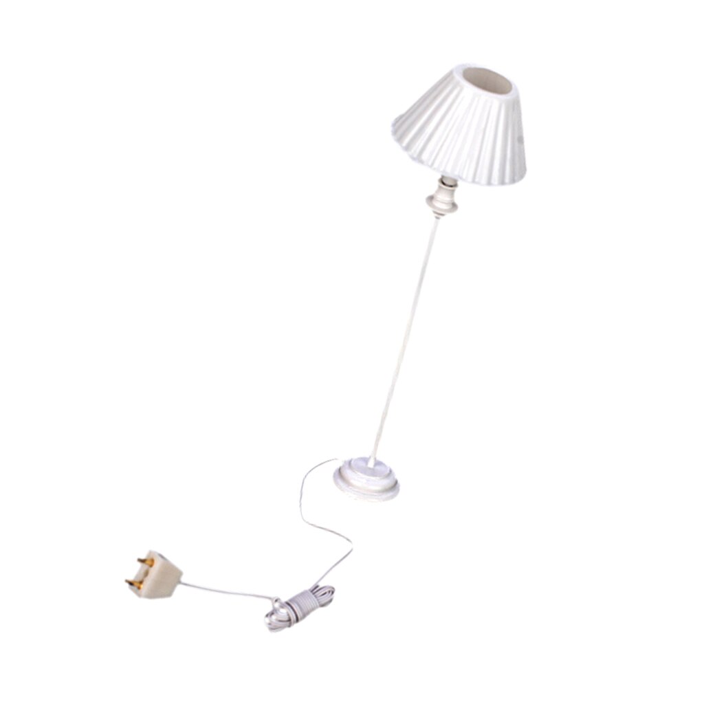 Dollhouse Miniature Working Floor Lamp Light Shell Shade White Lighting Stand