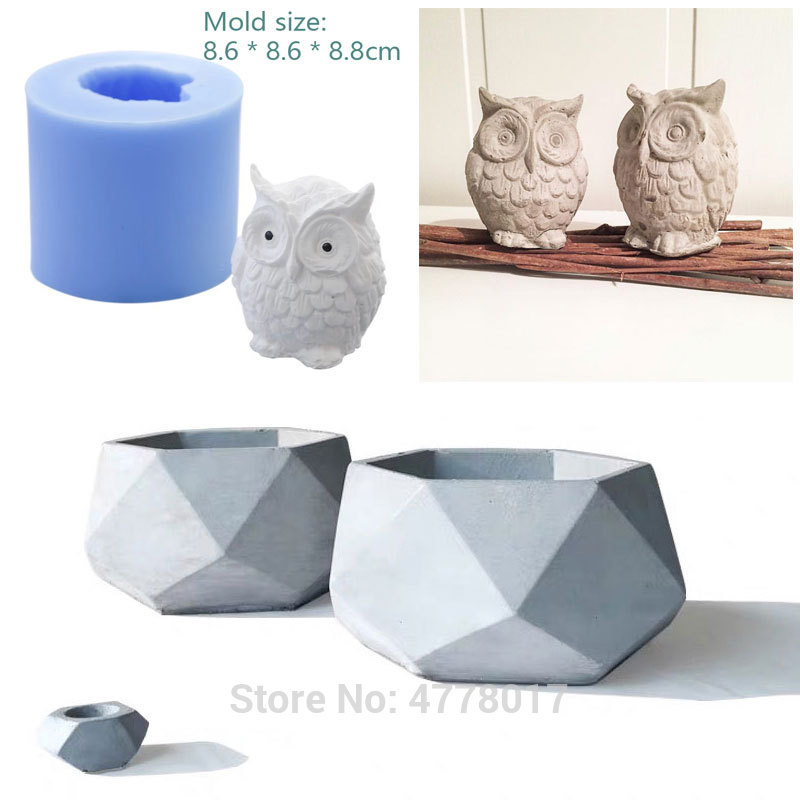 Diamond beton siliconen mallen Vele vormen Uil mallen voor cement cactus pot ambachten klei gips mold siliconen vormen
