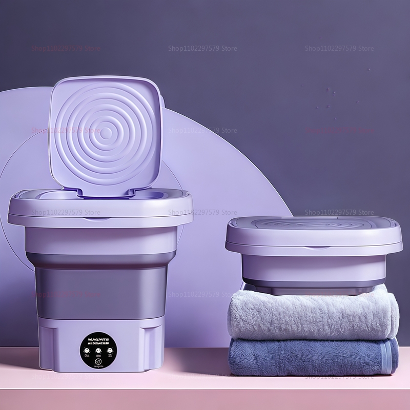 8L Foldable Washing Machine with Drain Hose Full Automatic Mini Laundry Machine for Apartment Dormitory Hotel Portable Washer