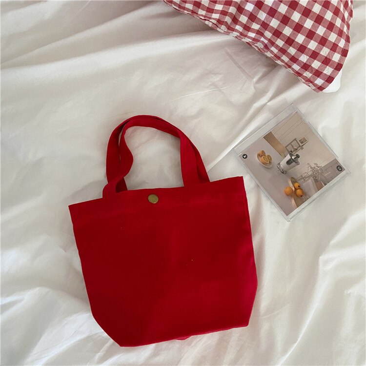 Sacs à provisions en toile mini-portables, simples, petits sacs en tissu pour femmes, couleur unie pure, fourre-tout décontracté, sacs en toile de coton, sac à main: Rouge