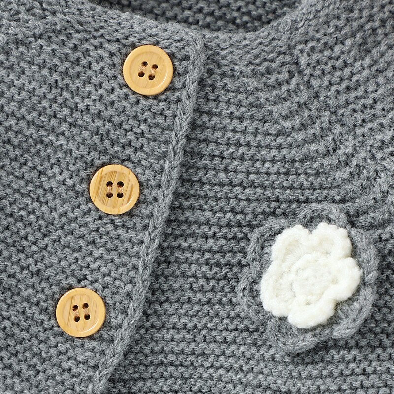 Spring Autumn Infant Baby Girls Boys Coats, Lovely Button up Cotton Sweater Flower Patchwork Casual Knitted Outerwear