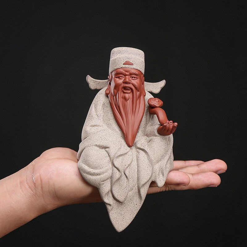 Ceramic Fu Lu Shou God of Wealth Buddha Statue Chinese style purple sand handmade sculpture Home lucky decoration statue