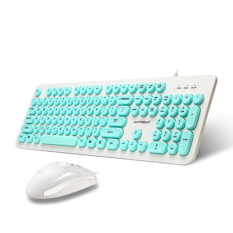 Punk Round Key Slim Multimedia USB Wired External Keyboard + Mouse Combo for Notebook Laptop / PC Wired keyboard and Mouse