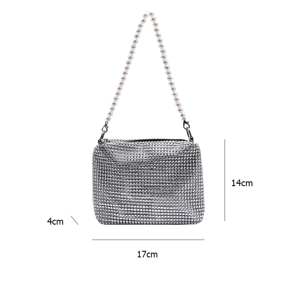Shiny Rhinestone Crossbody Bag For Women Pearl Handle Tote Bags Female