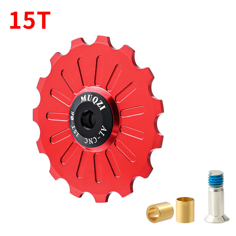 MUQZI 11/12/13/14/15/16/17T Rear Derailleur Jockey Wheel Ceramic Pulley MTB Pulleys Road Bike Ceramics Bearing Guide Wheel: 15T Red