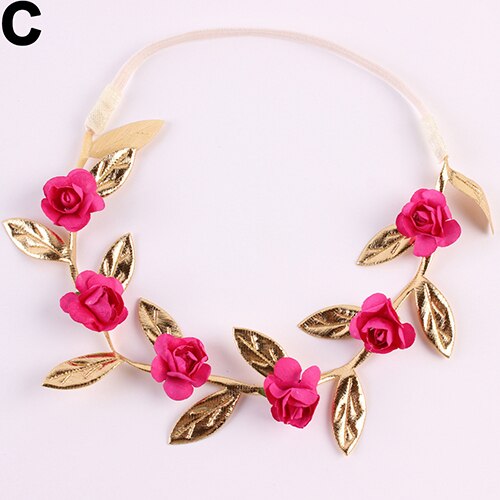 Kids Girls' Stunning Roses Leaves Hair Band Party Elastic Garland Headband: Rose Red